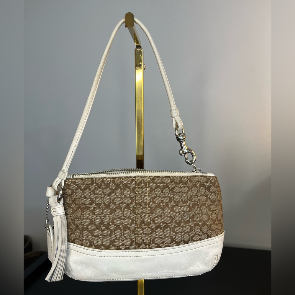 Coach Vintage Y2K Mini Hobo Clutch Wristlet Signature Cancas Cream Leather